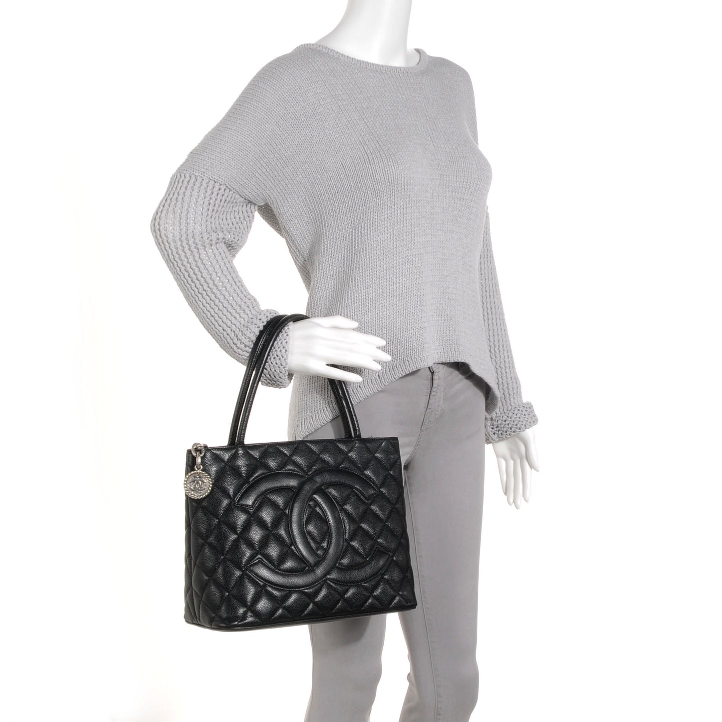 Caviar Quilted Medallion Tote Black