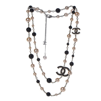 Chanel Pearl Bead Enamel CC Long Necklace Black Gold 3 of 4