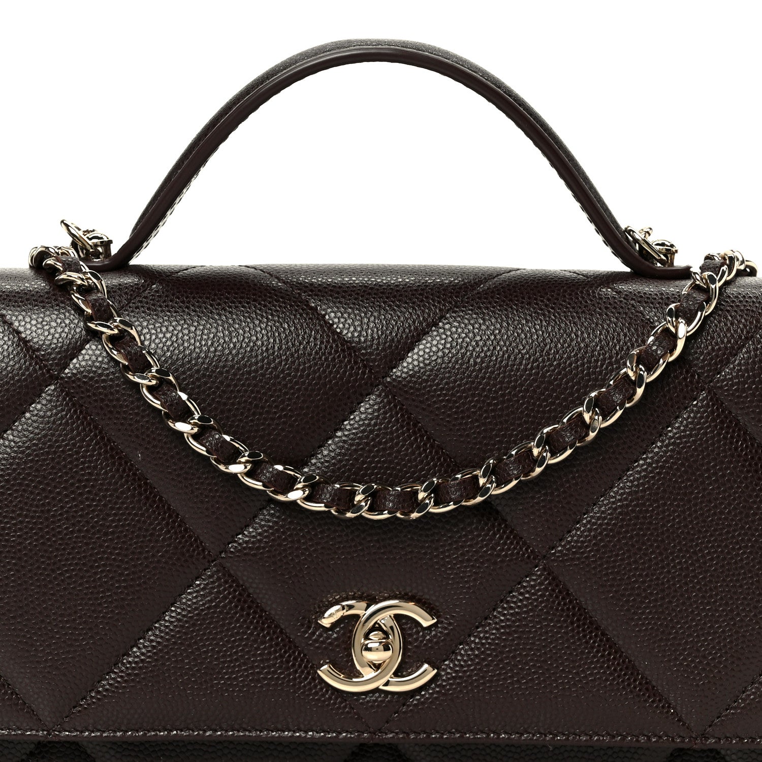 Chanel Shiny Caviar Quilted Turnlock Top Handle Wallet On Chain WOC Dark Brown 9 of 12