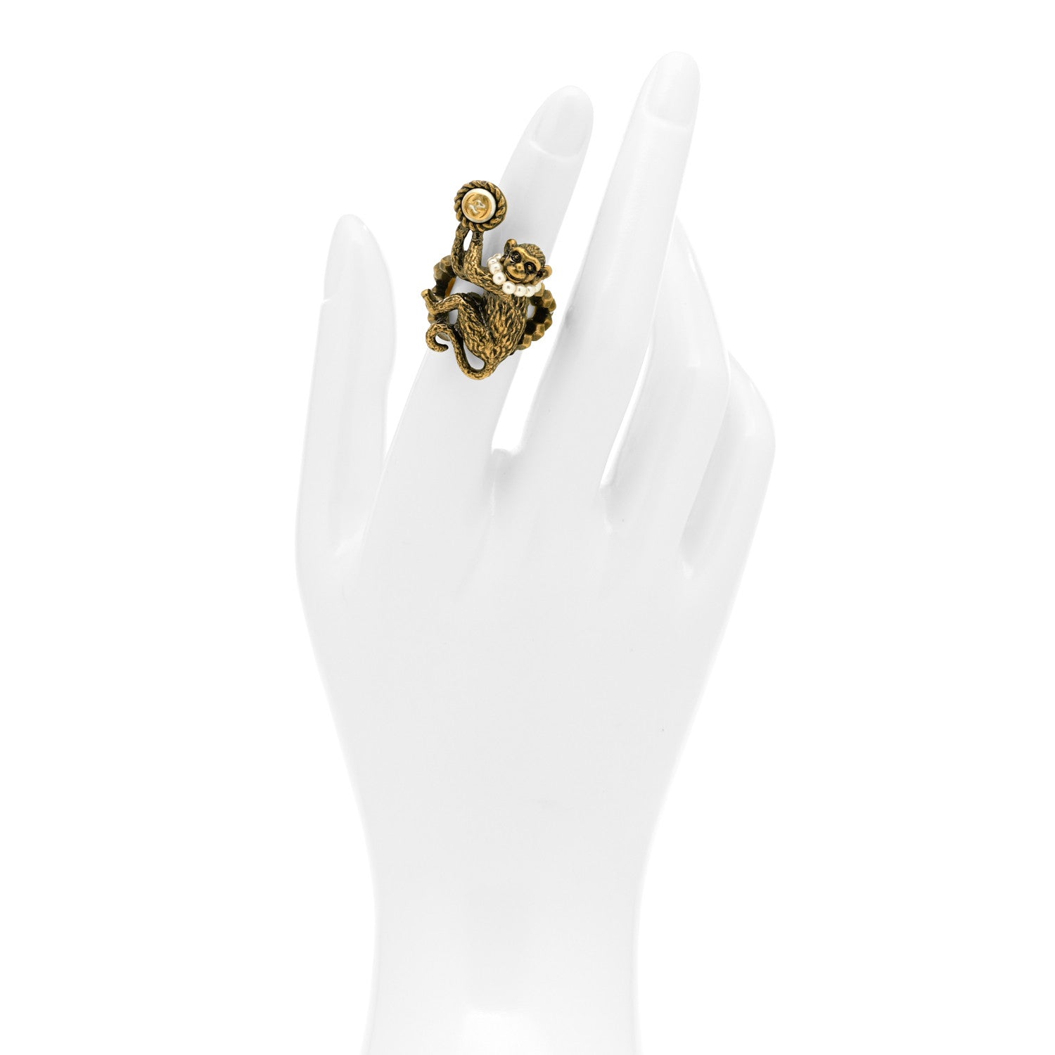 Gucci Metal Pearl Monkey Ring 50 5.25 Aged Gold 2 of 4