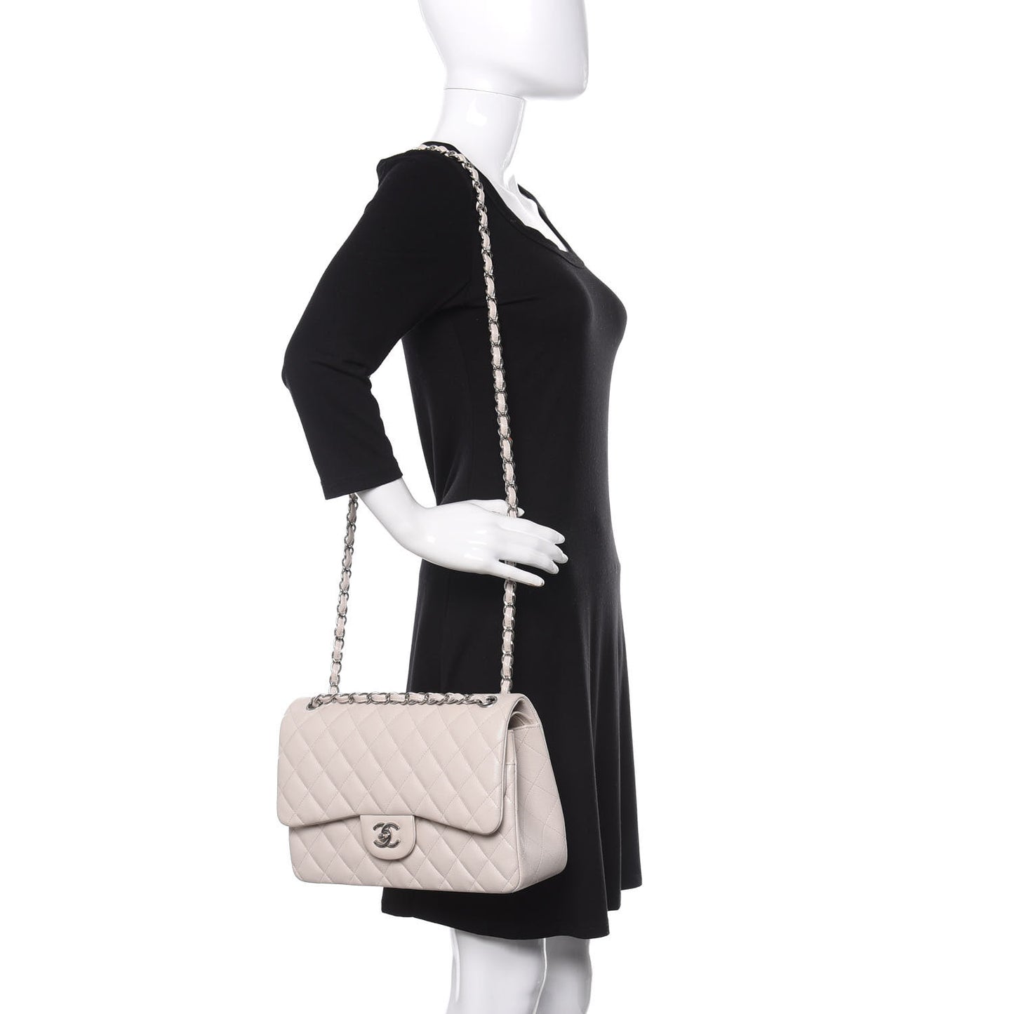 Caviar Quilted Jumbo Double Flap Ivory