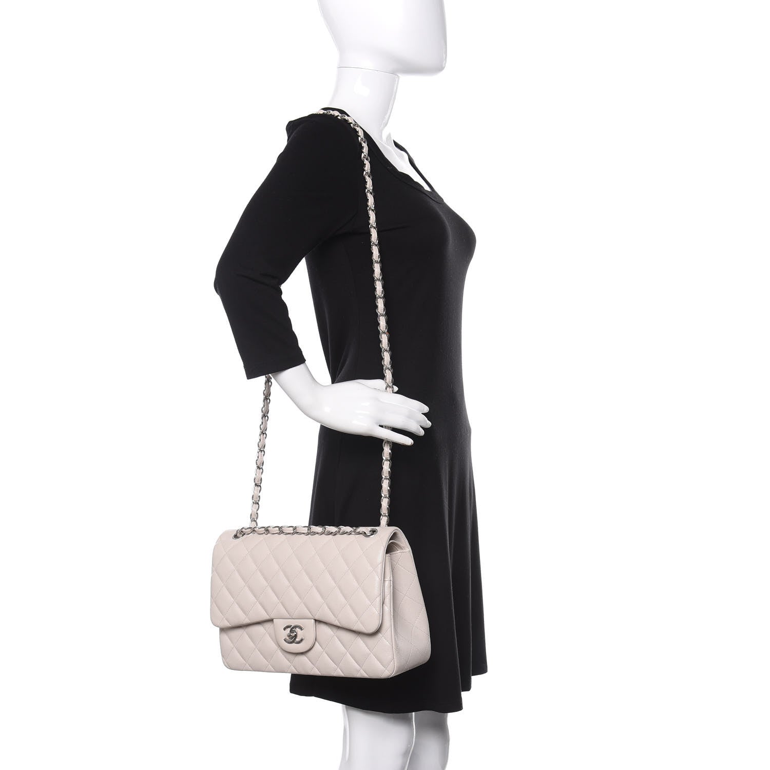 Chanel Caviar Quilted Jumbo Double Flap Ivory 3 of 14