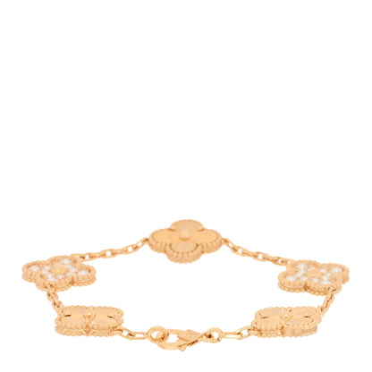 Van Cleef & Arpels 18K Yellow Gold Diamond 5 Motifs Guilloche Vintage Alhambra Bracelet 2 of 4