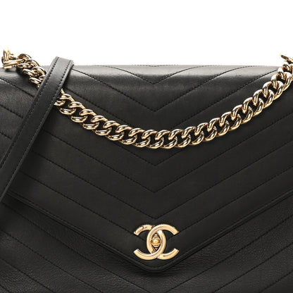 Chanel Calfskin Chevron Stitched Large Envelope Flap Black 8 of 10