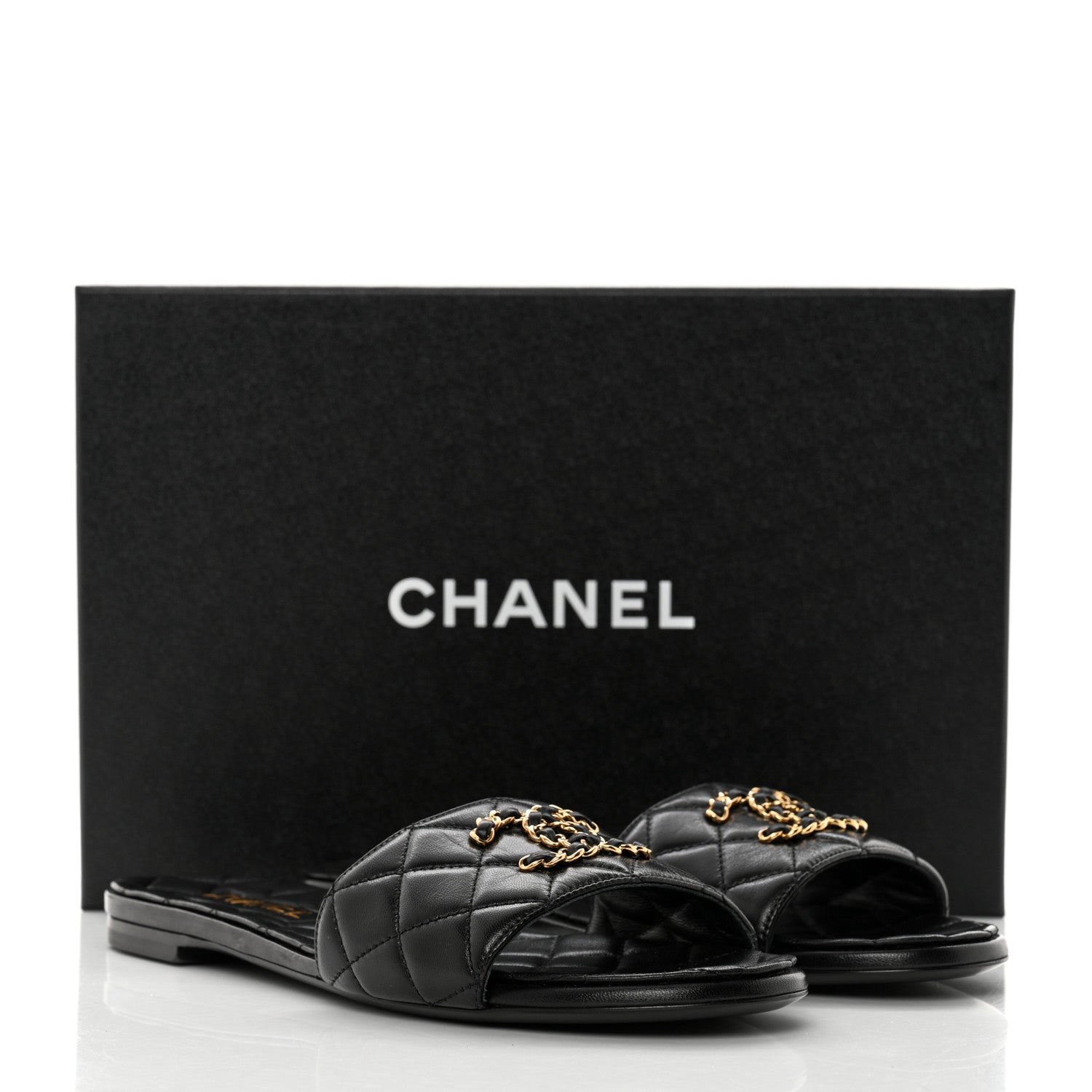 Chanel Shiny Goatskin Quilted CC Mules Sandals 40 Black 9 of 9