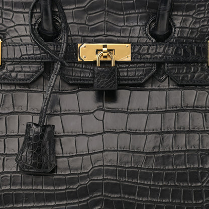 Hermes Matte Porosus Crocodile Birkin 35 Black 8 of 13