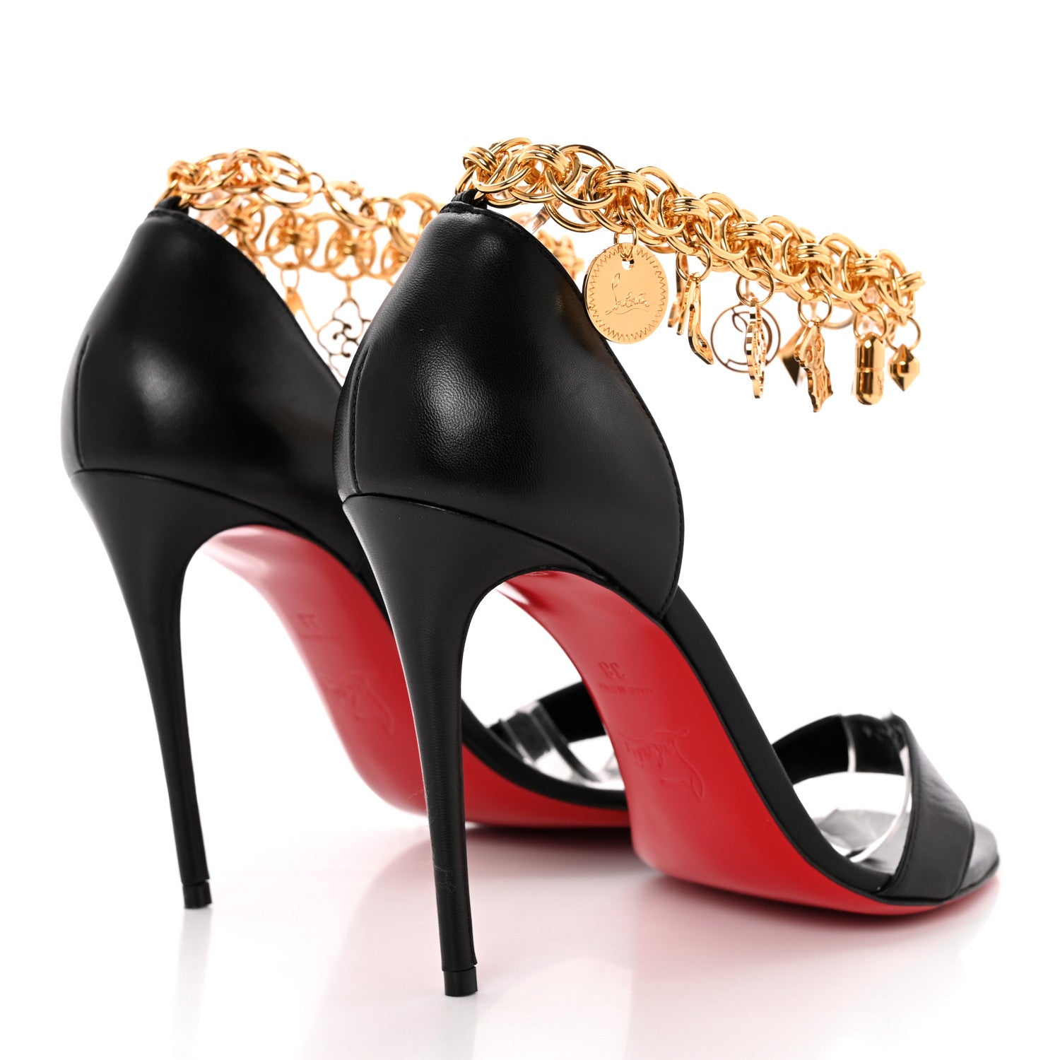 Christian Louboutin Kid Gourmi 100 Sandals 38 Black Gold 4 of 13
