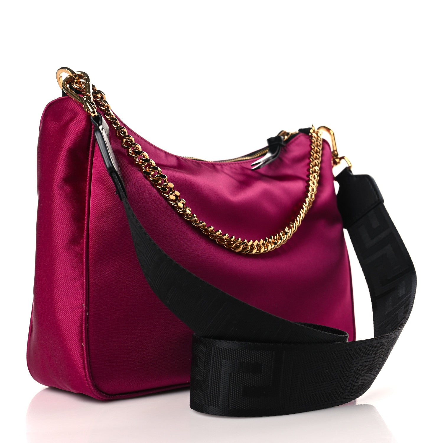 Versace Nylon Tribute Chain Crossbody Shoulder Bag Dark Pink Black 3 of 8
