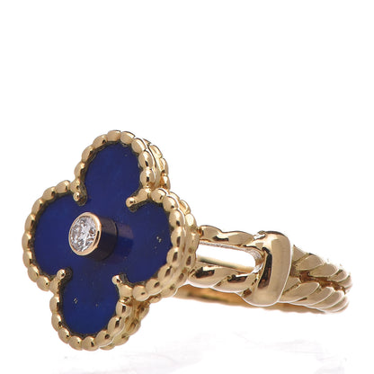 Van Cleef & Arpels 18K Yellow Gold Diamond Lapis Lazuli Vintage Alhambra Ring 48 4.5 4 of 6