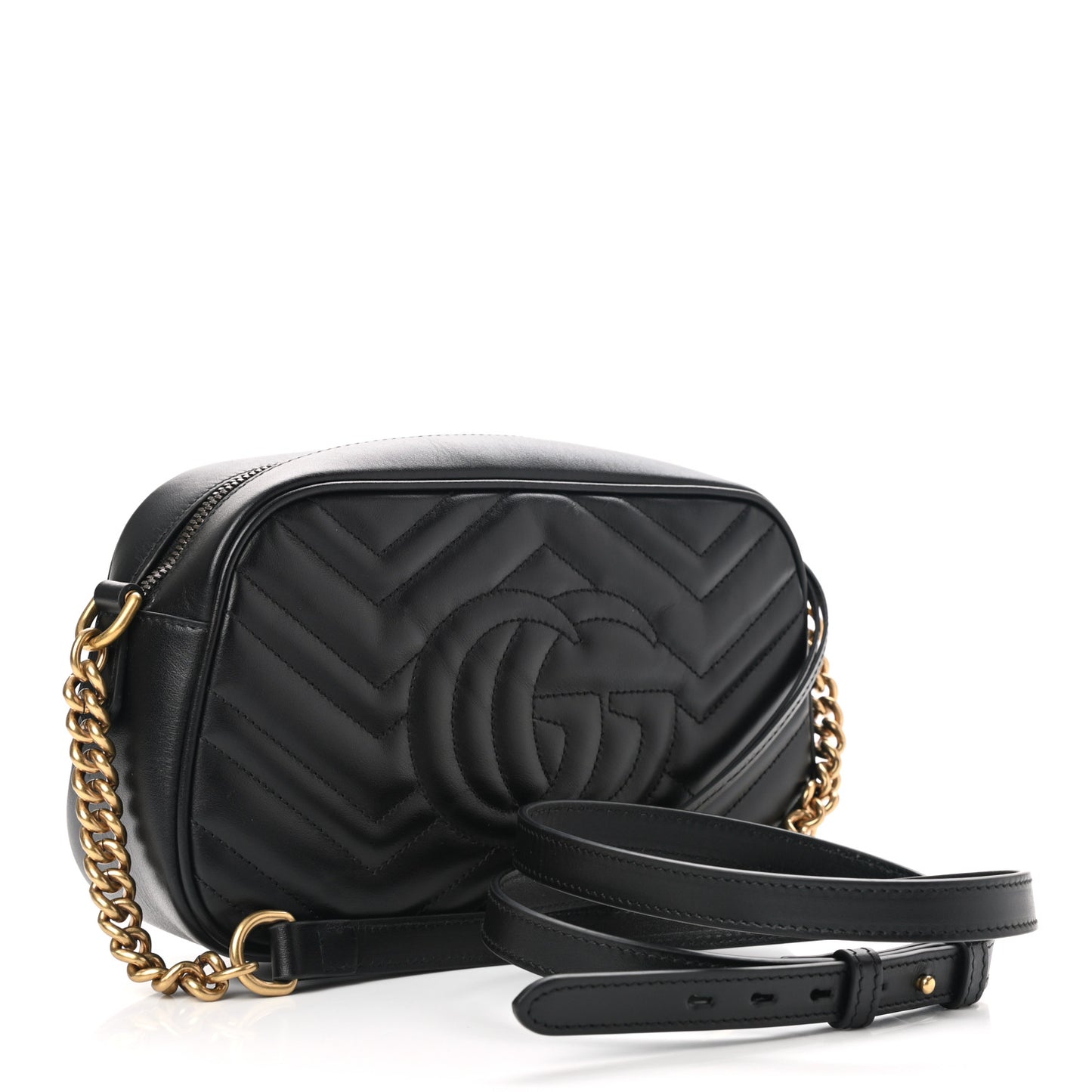 Calfskin Matelasse Small GG Marmont Chain Shoulder Bag Black