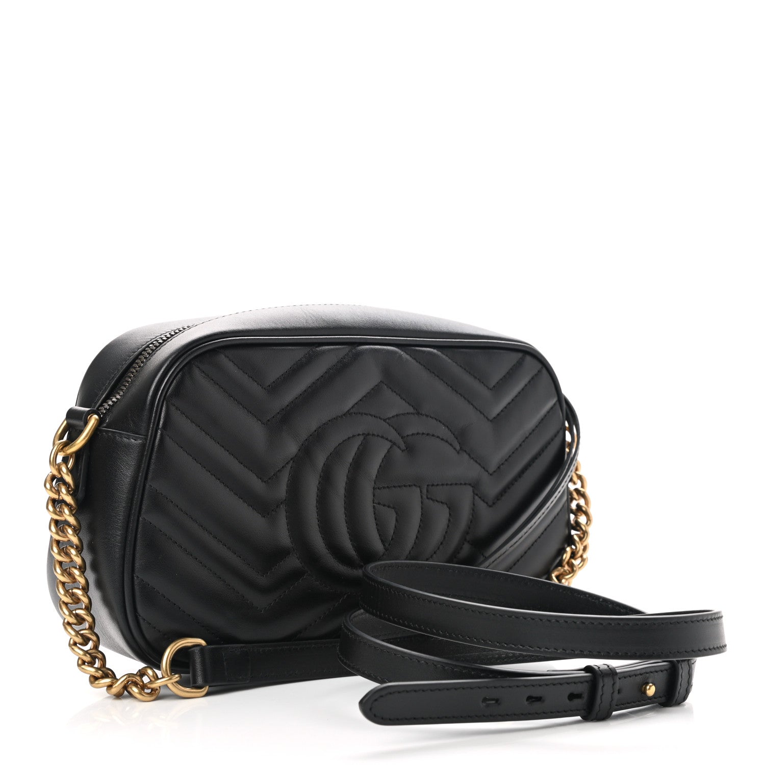 Gucci Calfskin Matelasse Small GG Marmont Chain Shoulder Bag Black 3 of 11