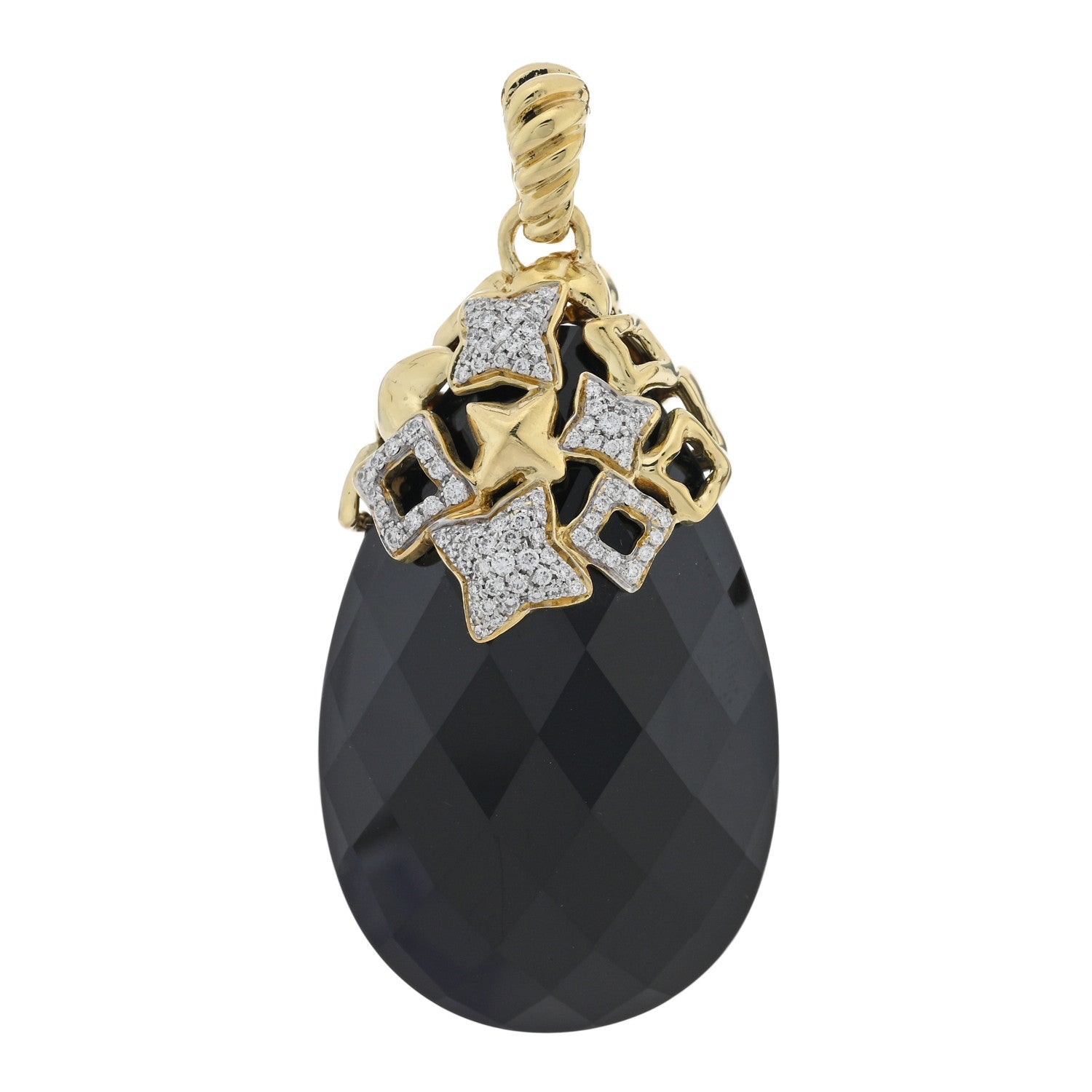David Yurman 18K Yellow Gold Diamond Black Onyx Quatreoil Pendant 1 of 3
