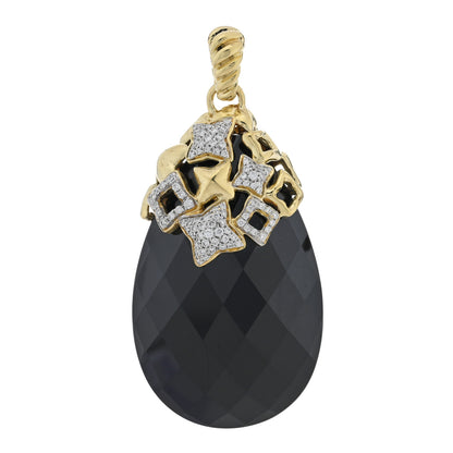 David Yurman 18K Yellow Gold Diamond Black Onyx Quatreoil Pendant 1 of 3