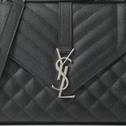 Saint Laurent Grain De Poudre Textured Mixed Matelasse Triquilt Medium Monogram Satchel Black 7 of 15