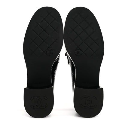 Chanel Shiny Calfskin Logo Loafers 37 Black 6 of 10