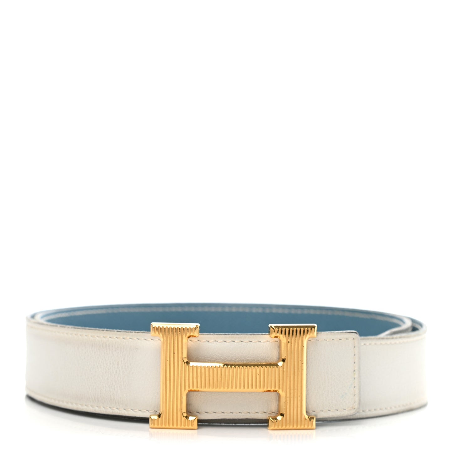 Swift Epsom Strie 32mm H Belt 85 White Blue Jean
