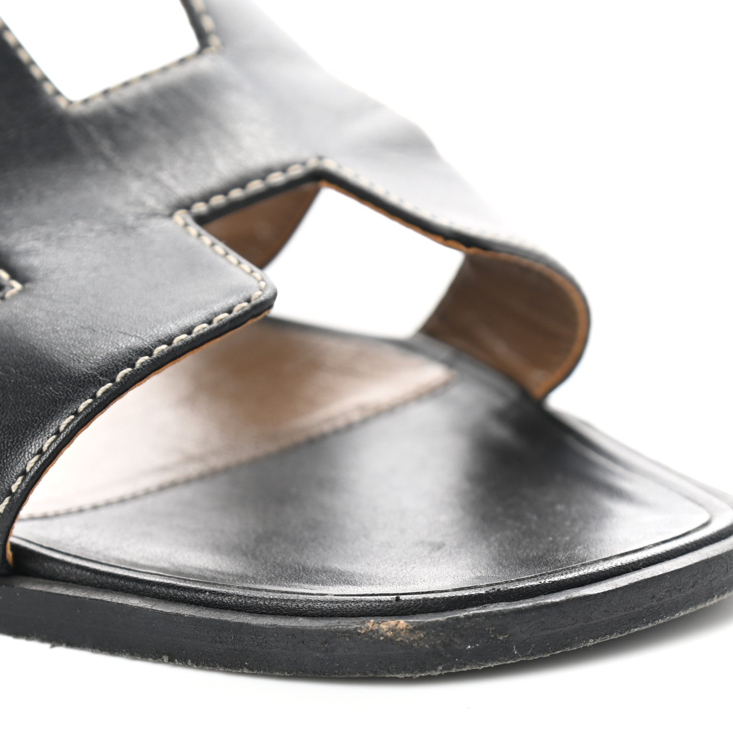 Hermes Box Calfskin Oran Sandals 37.5 Black 9 of 11