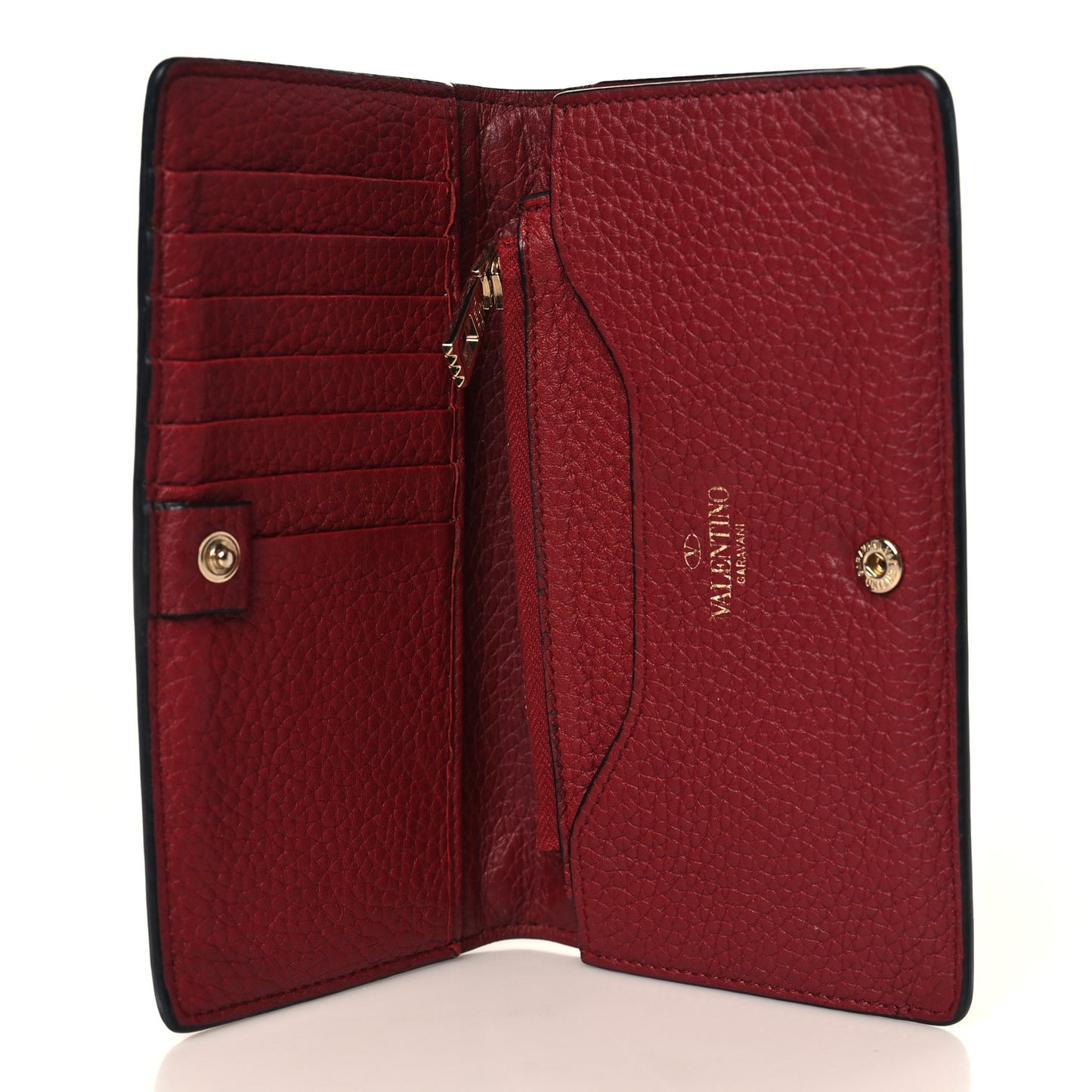 Grained Calfskin Rockstud Wallet Red
