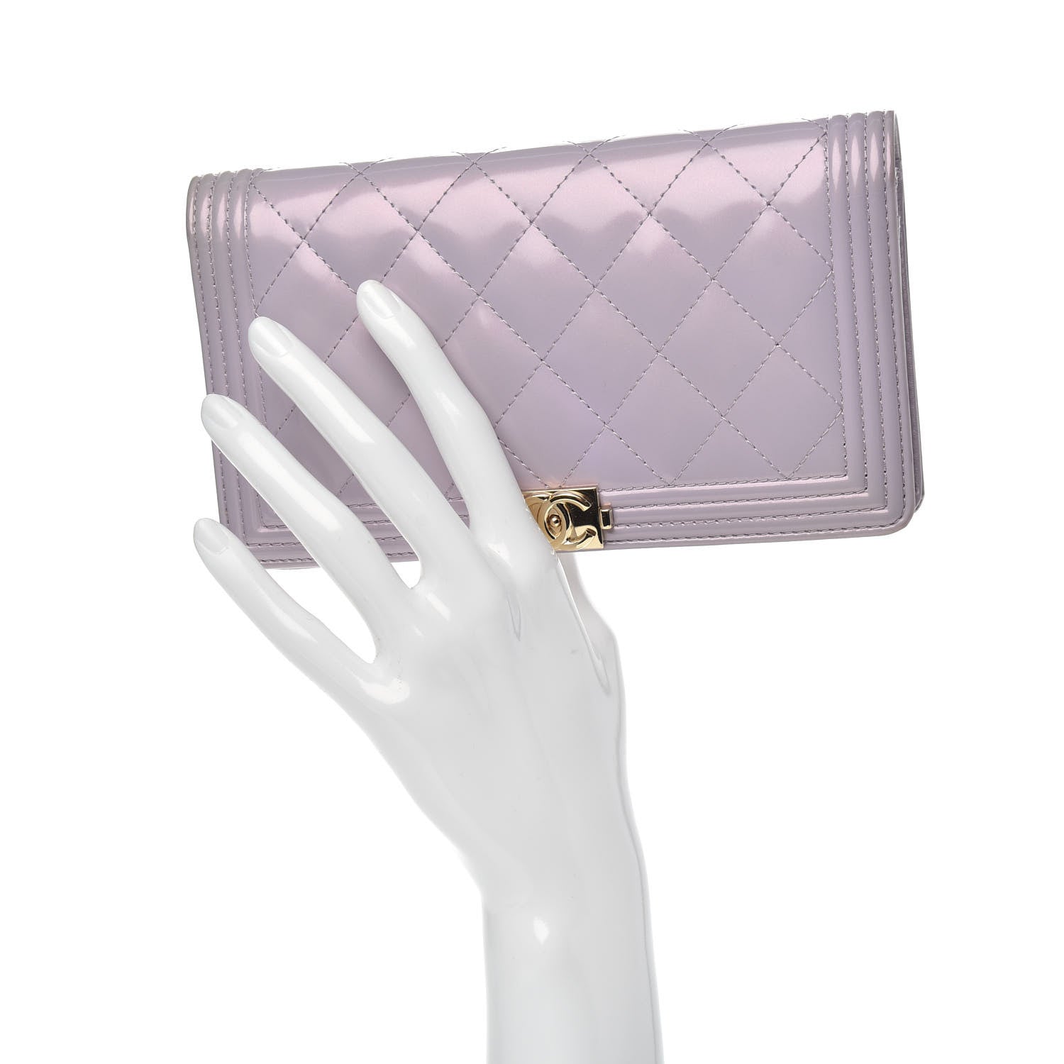 Chanel Metallic Patent Calfskin Quilted Boy Yen Wallet Purple 2 of 12