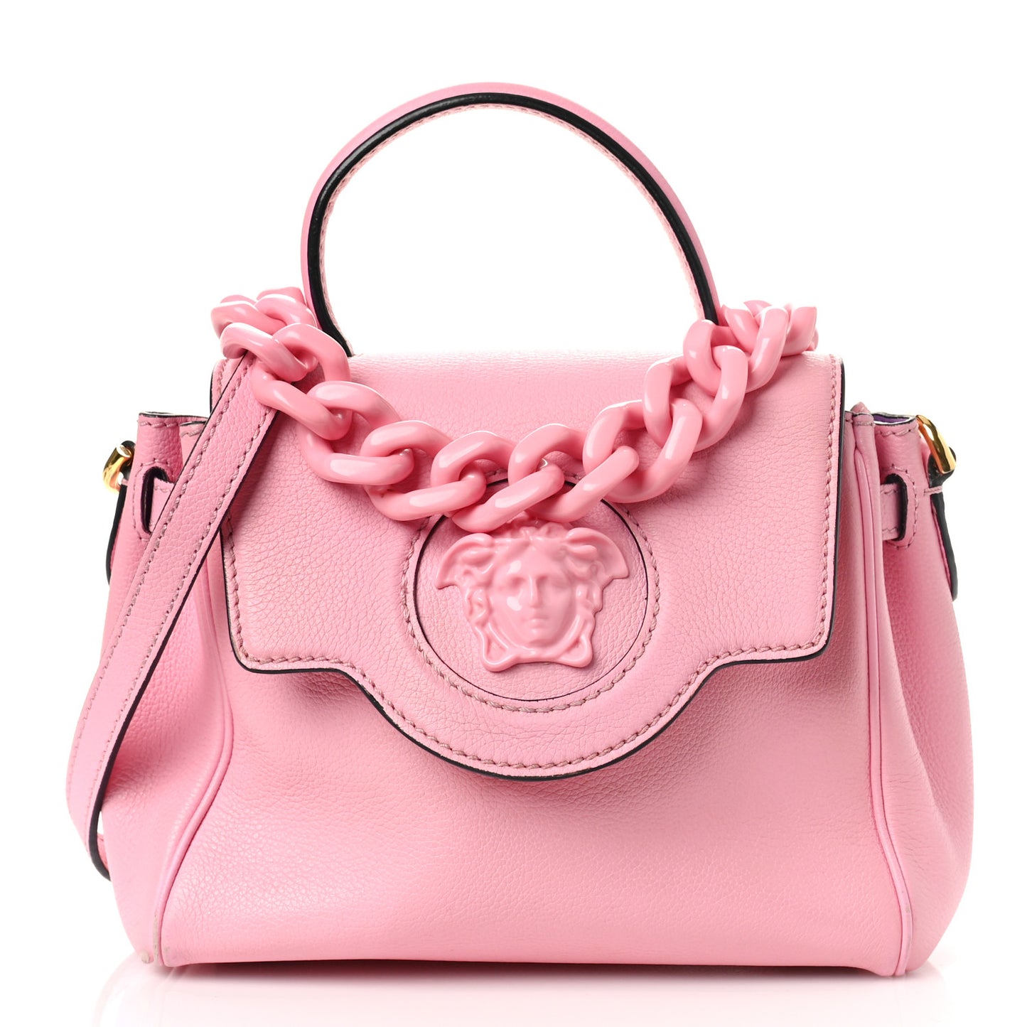 Grained Calfskin Small La Medusa Top Handle Bag Pink