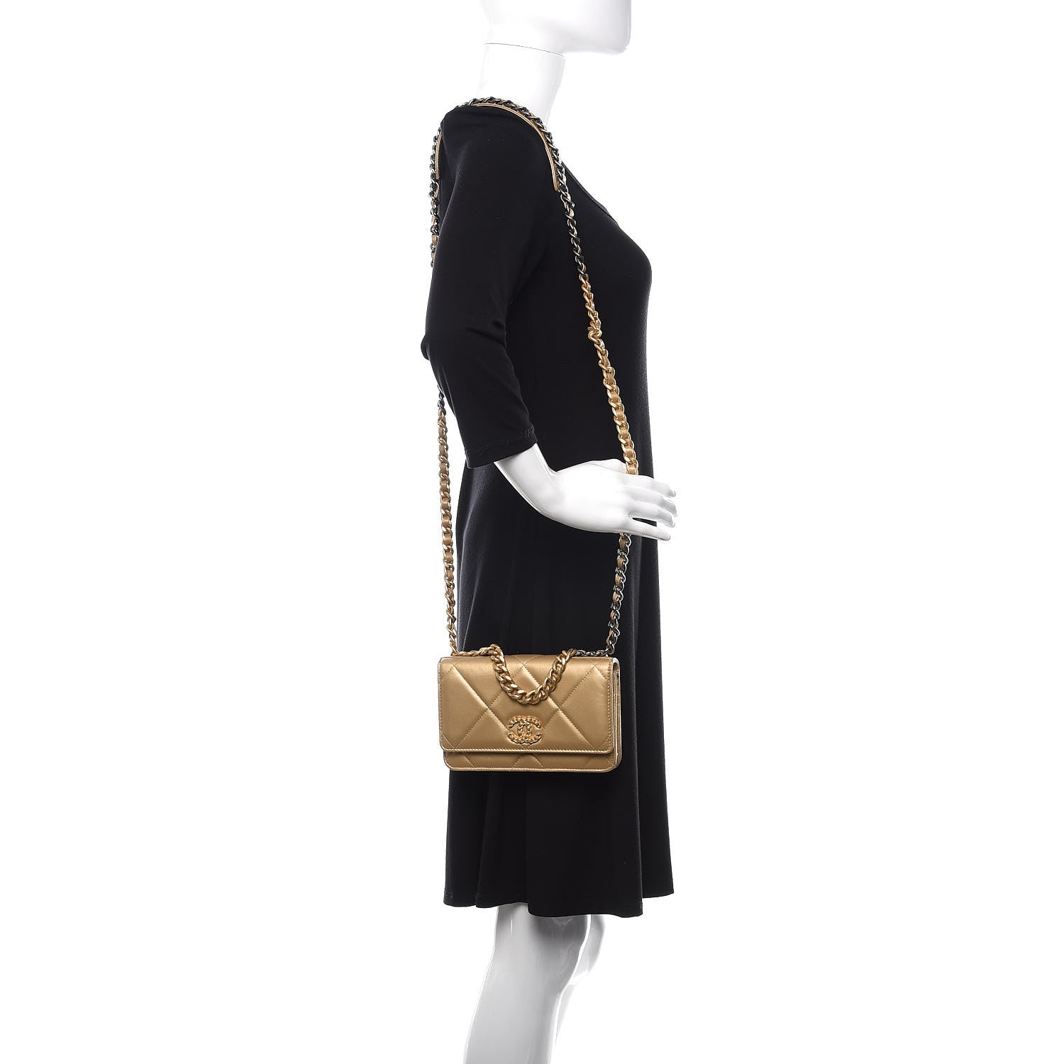 Chanel Metallic Goatskin Quilted 19 Wallet On Chain WOC Gold 2 of 12