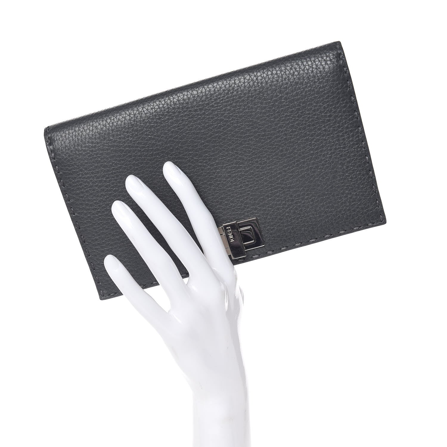 Fendi Cuoio Romano Selleria Mini Peekaboo Clutch Wallet Asfalto 2 of 11