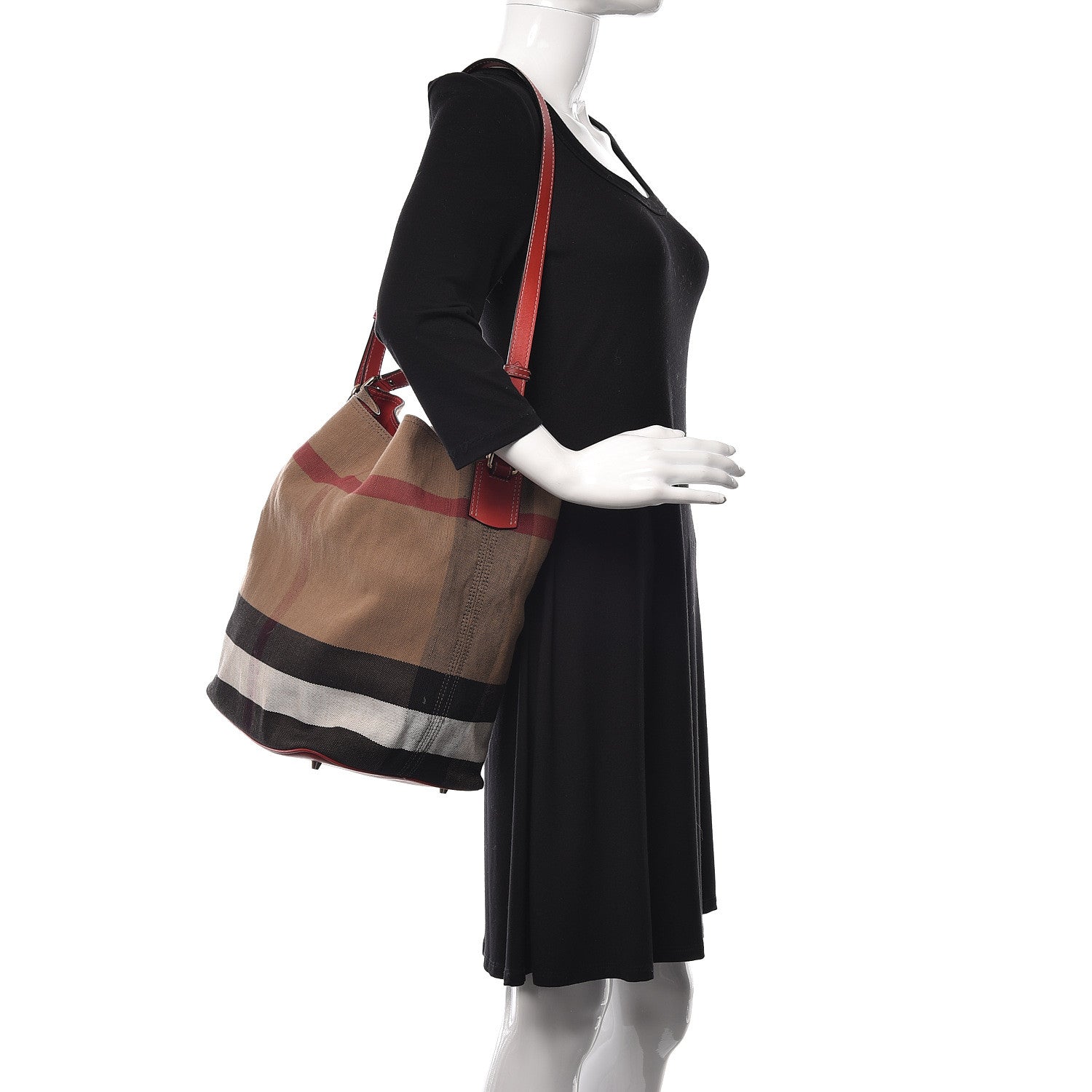 Burberry Canvas Mega Check Medium Ashby Hobo Cadmium Red 3 of 13