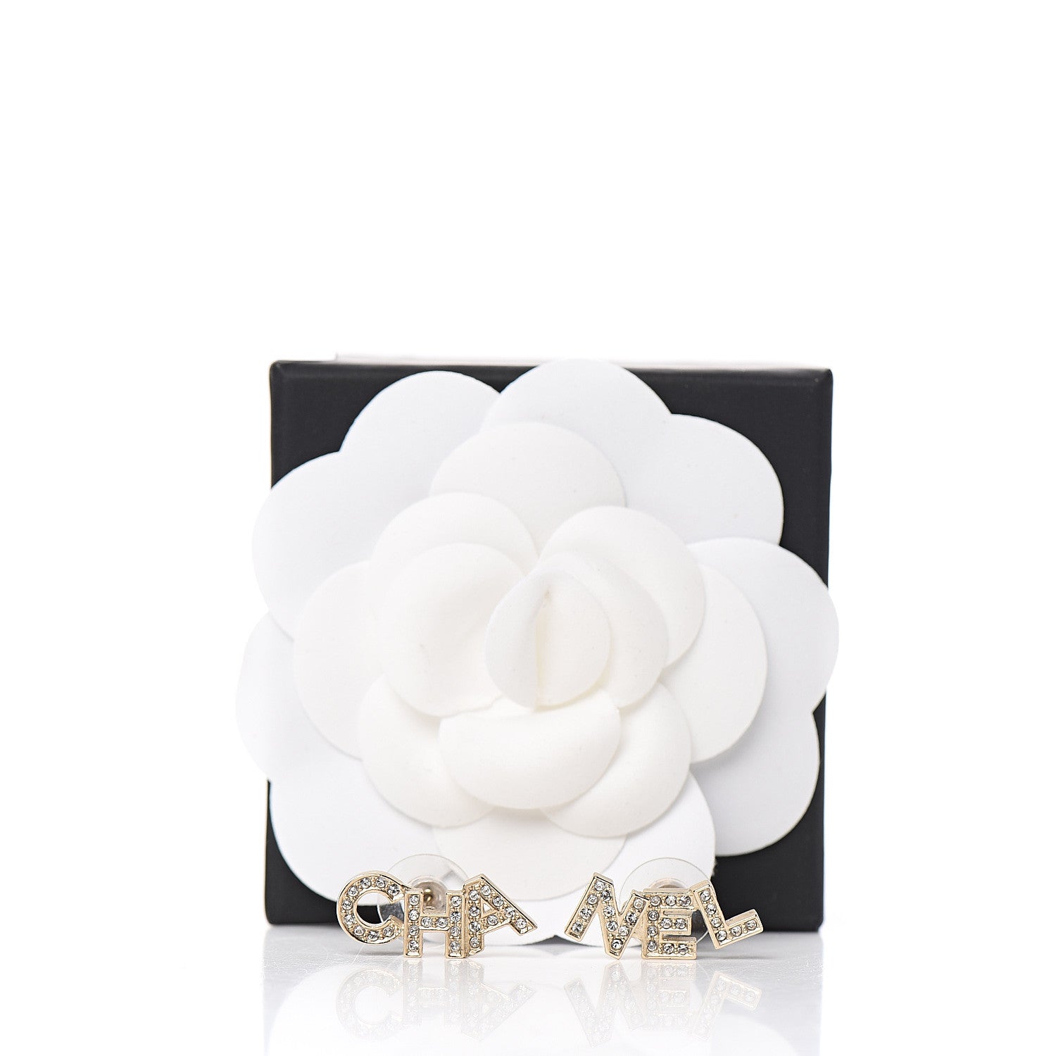 Chanel Crystal Pearl Signature Stud Earrings Gold 5 of 5