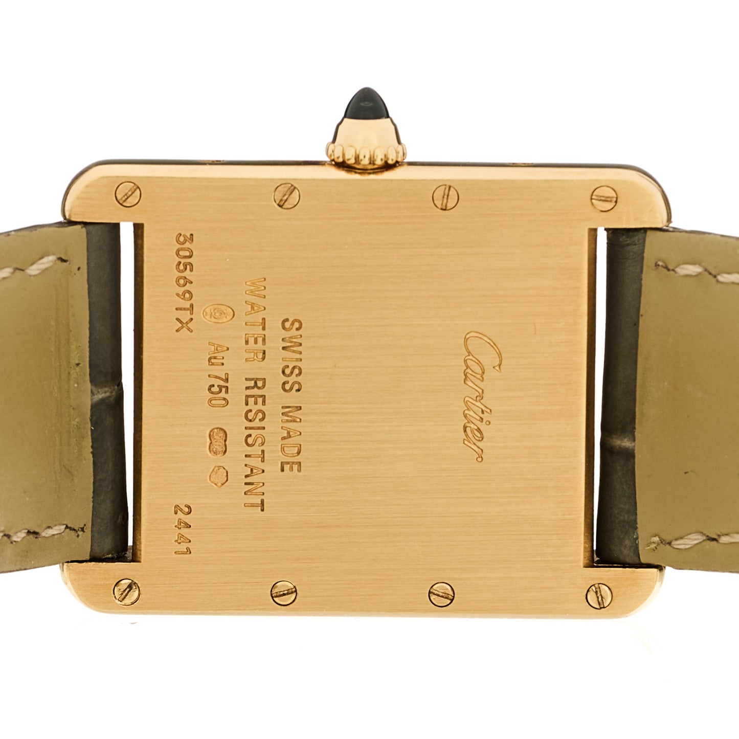 18K Yellow Gold Alligator 26mm Tank Louis Quartz Watch Brown
