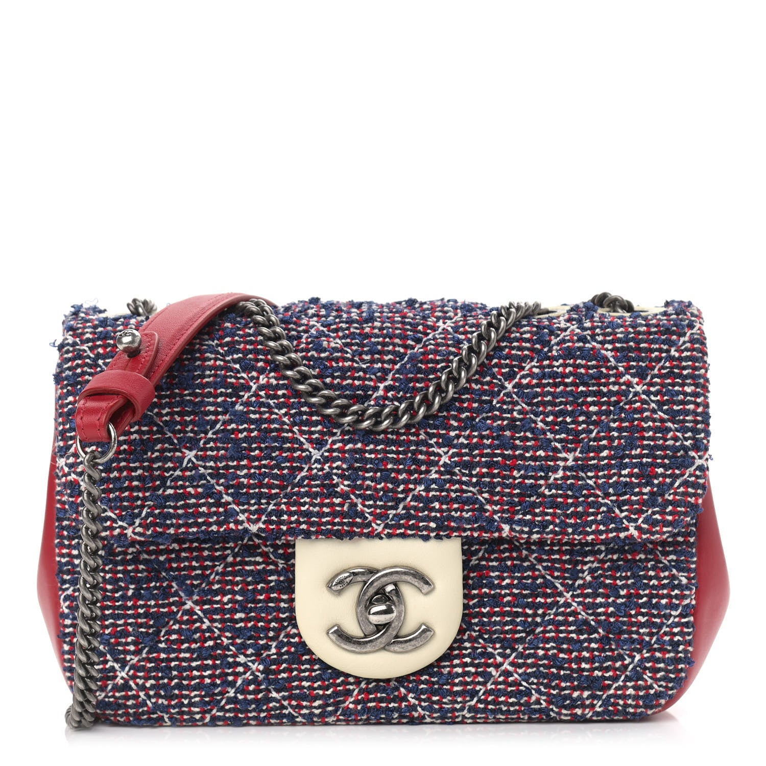 Chanel Tweed Lambskin Quilted Mini Flap Red Multicolor 1 of 9