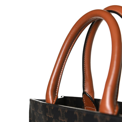 Celine Triomphe Canvas Calfskin Small Vertical Cabas Tan 8 of 9