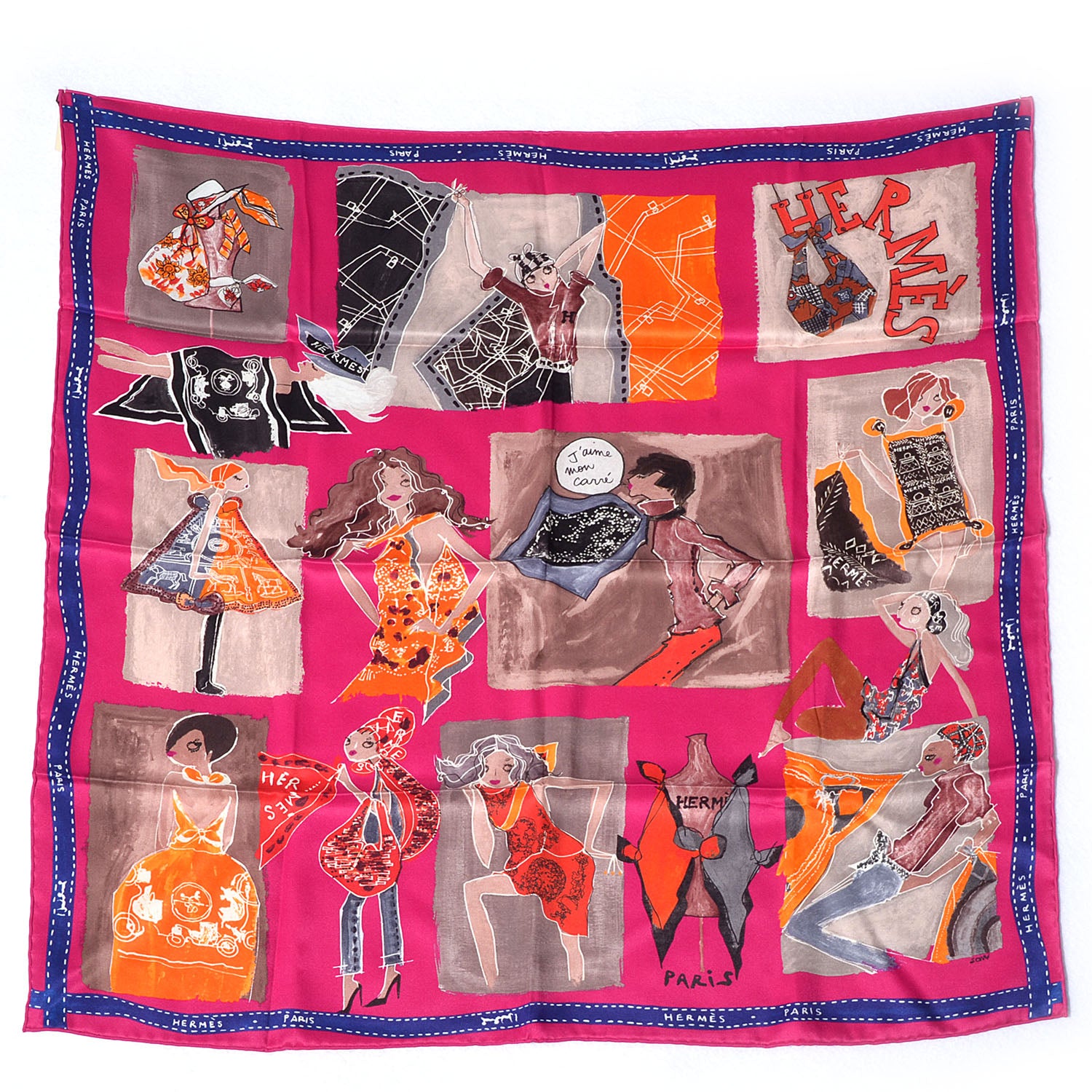 Hermes Silk J'aime Mon Carre Scarf 70 Rose Indien Marron Glace Orange 2 of 5