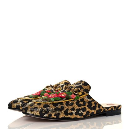 Gucci Lurex Jacquard Leopard Embroidered Womens Princetown Slippers 41 Black Gold 3 of 9