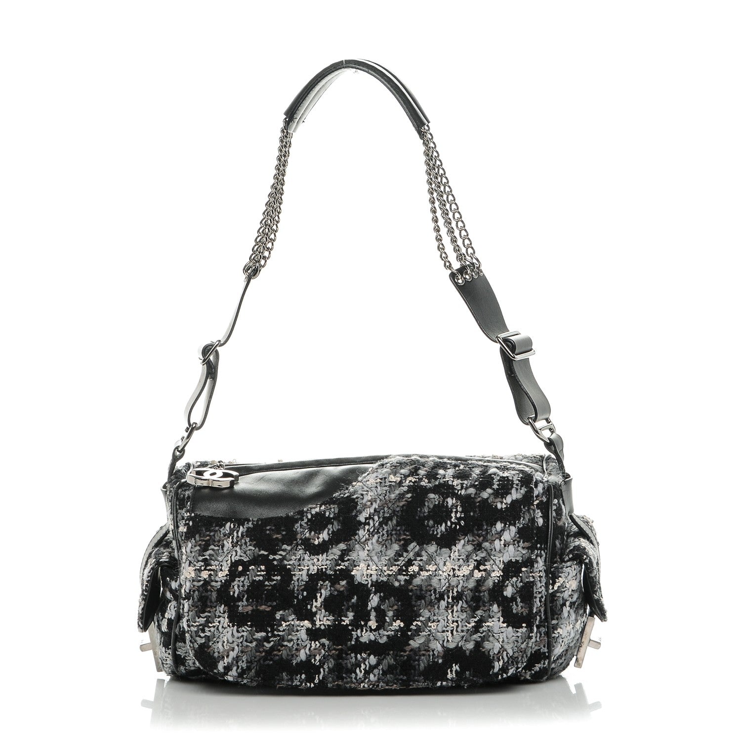 Chanel Tweed Quilted Camellia Shoulder Bag Black 1 of 8