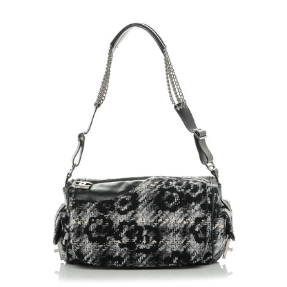 Chanel Tweed Quilted Camellia Shoulder Bag Black 1 of 8