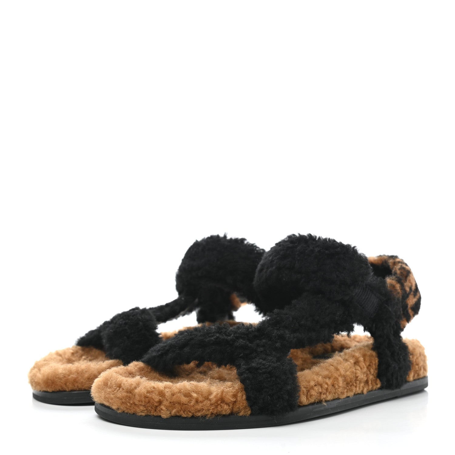 Fendi Shearling FF Fendi Feel Sandals 38 Tobacco Black 3 of 6