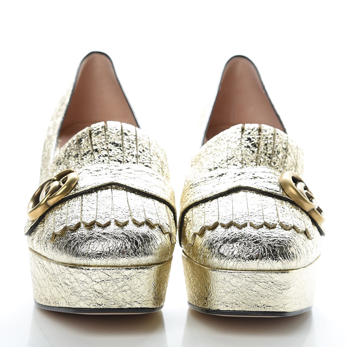 Galassia GG Marmont Fringe Platform Loafer Pumps 40 Platino