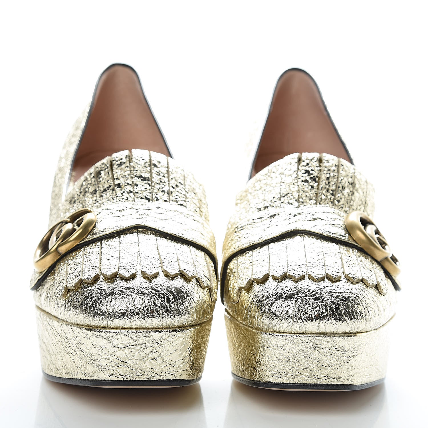 Gucci Galassia GG Marmont Fringe Platform Loafer Pumps 40 Platino 2 of 9