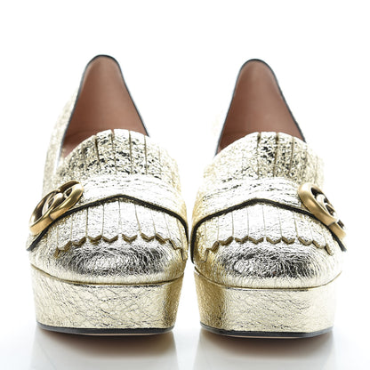 Gucci Galassia GG Marmont Fringe Platform Loafer Pumps 40 Platino 2 of 9