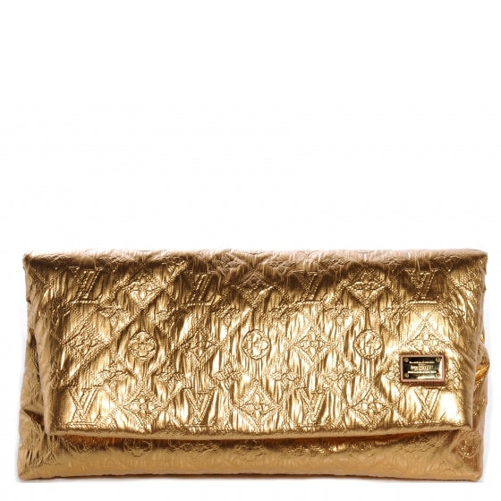 Jacquard Quilted Monogram Limelight Clutch MM Gold