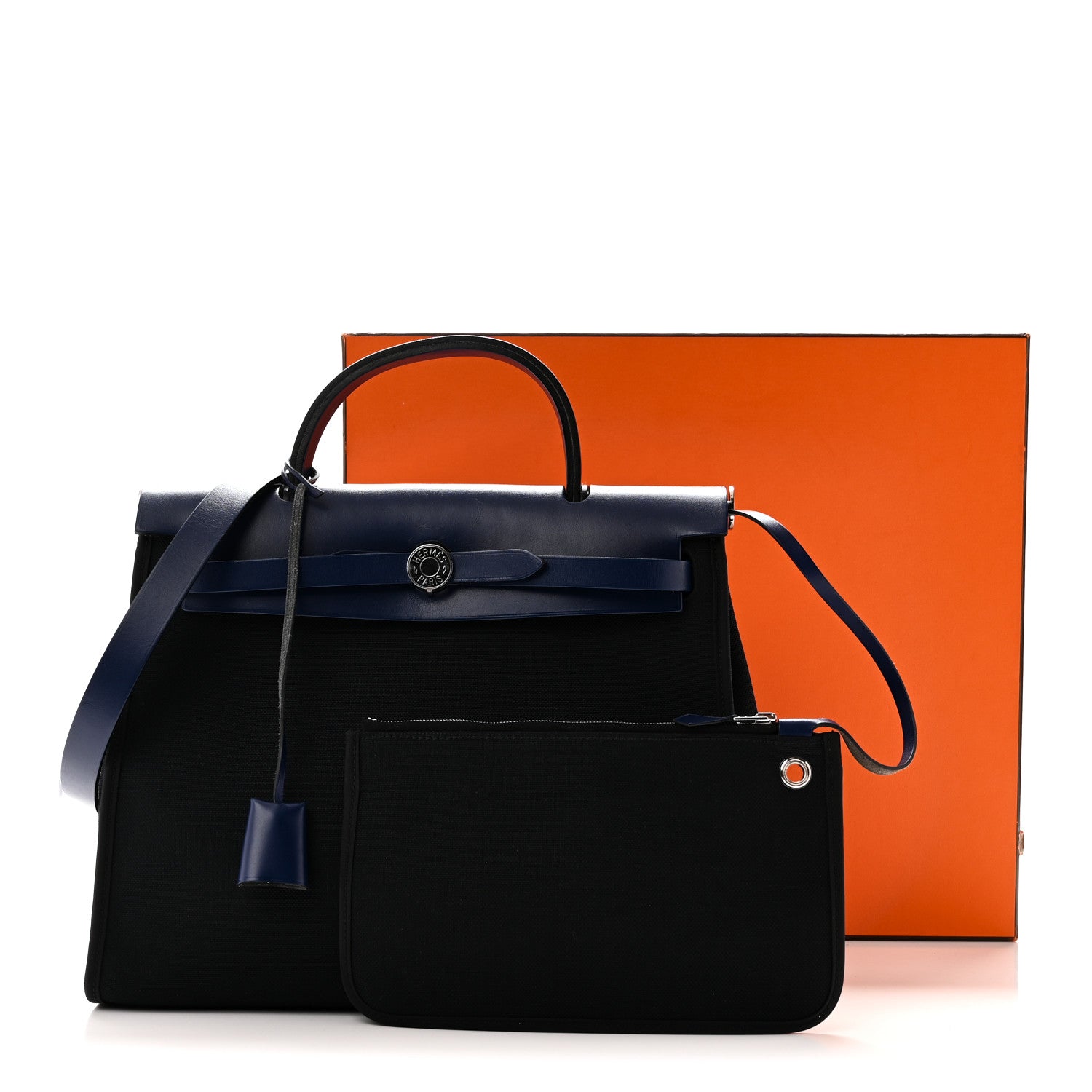 Hermes Military Toile Vache Hunter Herbag Zip 31 PM Black Bleu Saphir 12 of 12