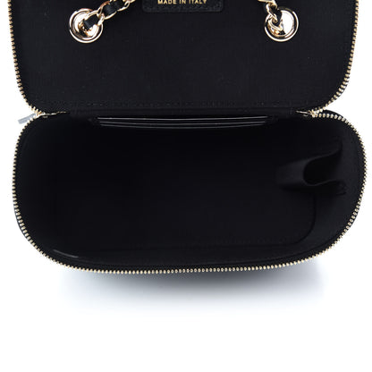 Chanel Lambskin Camellia Embossed Small Vanity Case With Chain Black 5 of 11