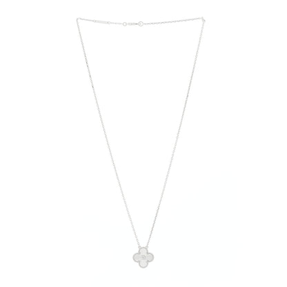 Van Cleef & Arpels 18K White Gold Diamond Guilloche Vintage Alhambra Pendant Necklace 2 of 4