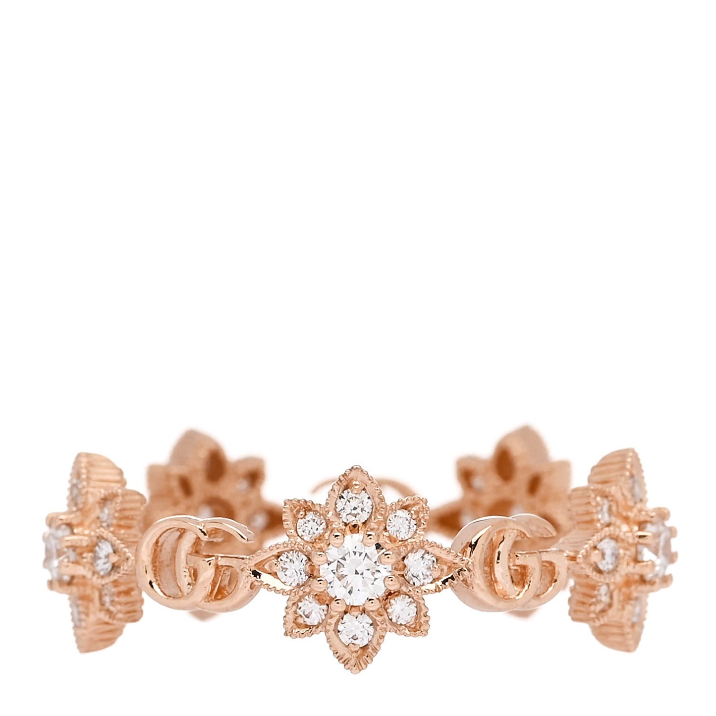18K Rose Gold Diamond Flora Band Ring 52 6