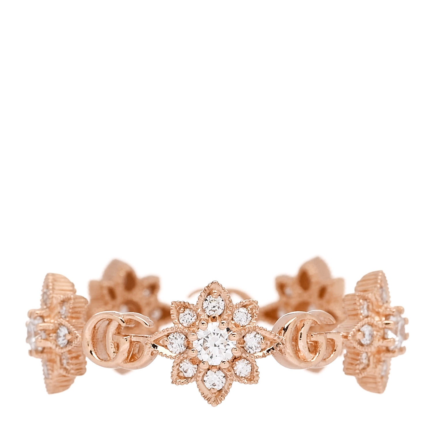 Gucci 18K Rose Gold Diamond Flora Band Ring 52 6 3 of 5
