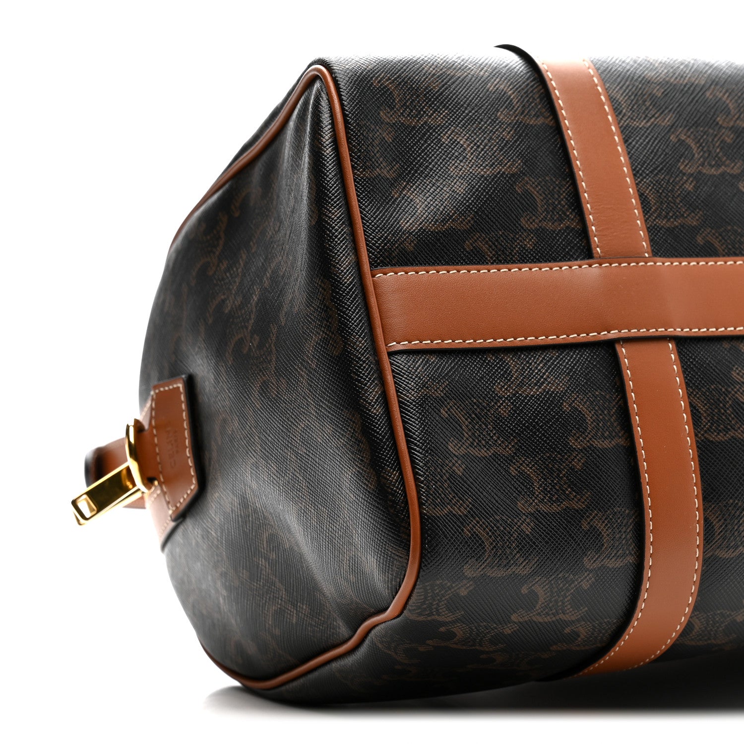 Celine Triomphe Canvas Calfskin Large Boston Bag Tan 9 of 10