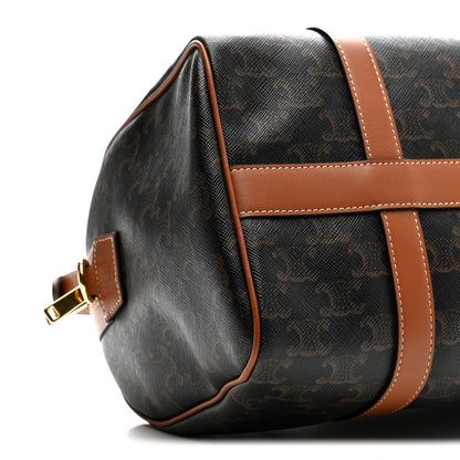 Celine Triomphe Canvas Calfskin Large Boston Bag Tan 9 of 10