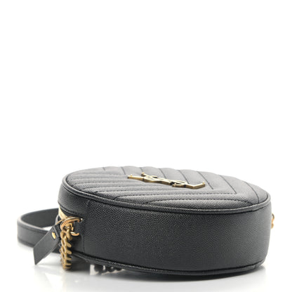Saint Laurent Grain De Poudre Matelasse Chevron Quilted Round Vinyle Camera Bag Black 4 of 9
