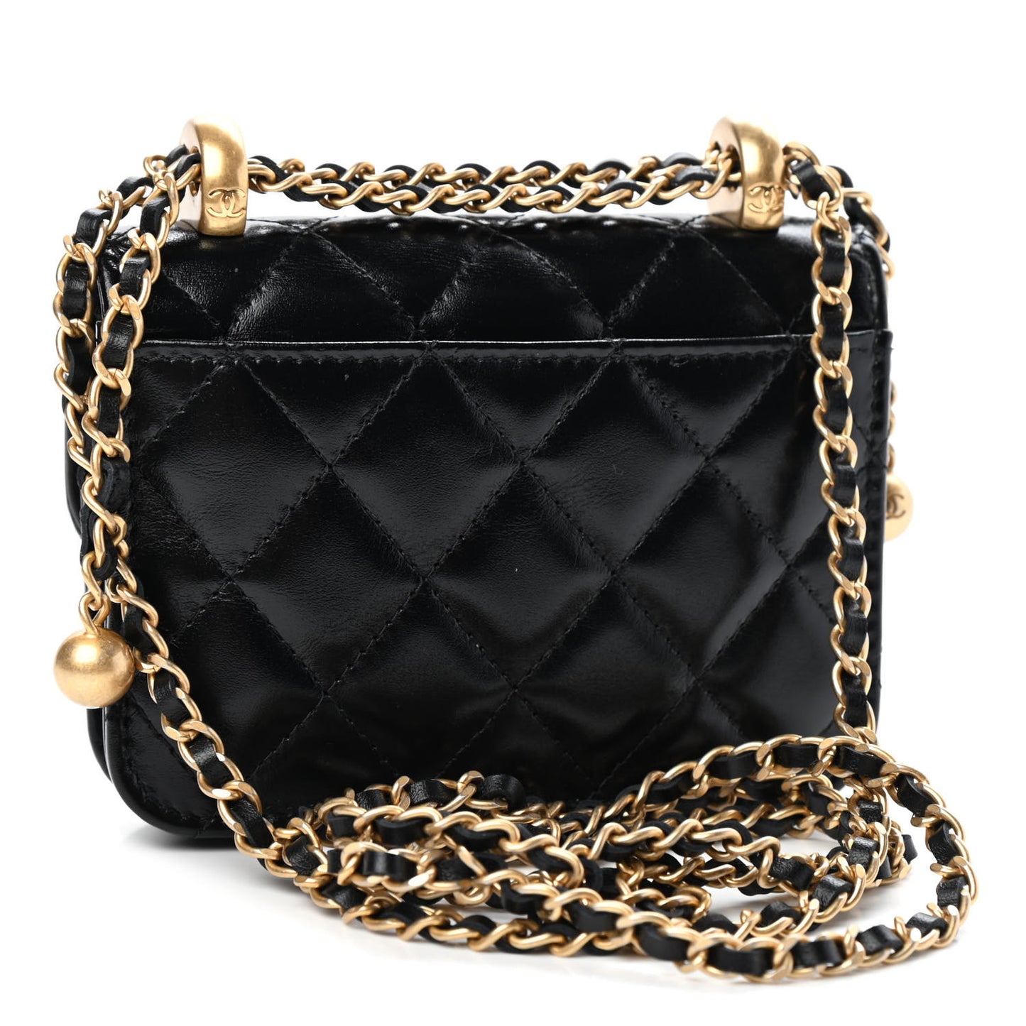 Calfskin Quilted Perfect Fit Coin Purse With Chain Black