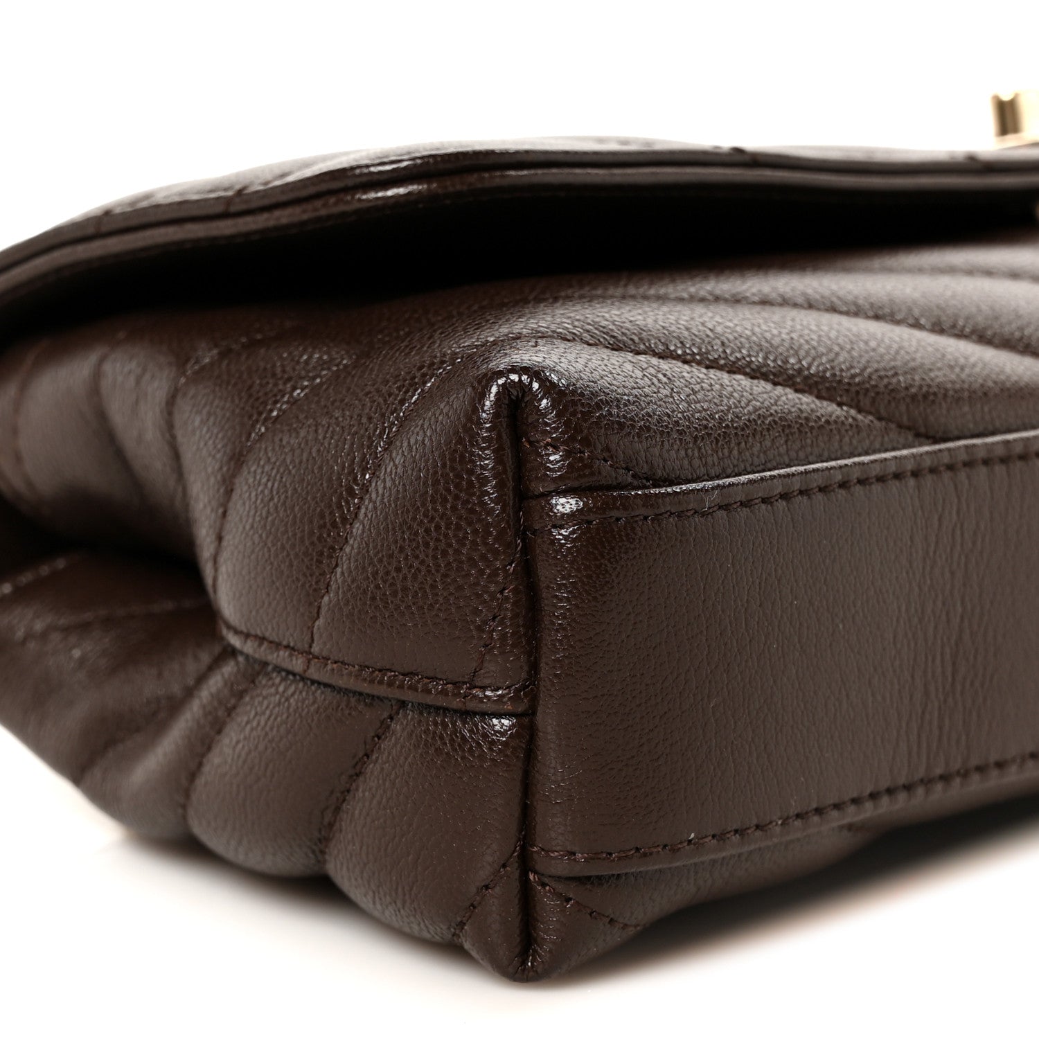 Chanel Goatskin Chevron Quilted Maxi East West Coco Handle Flap Dark Brown 10 of 11
